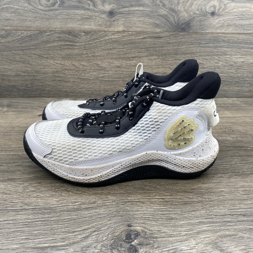 Under Armour Curry Basketball Shoes Youth 5Y White Black Speckled 3026623-100